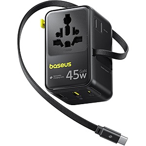 Baseus 70W Universal Travel Adapter, 6-in-1 International Plug Adapter with Retractable Cable $24.95 + Free Shipping w/Prime or $35+