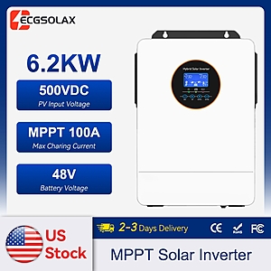 ECGSOLAX 6.2KW Hybrid Solar Inverter Pure Sine Wave 48V 120V 240V Off Grid Inverter 100A MPPT $379 + Free Shipping