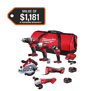Milwaukee M18 18-Volt Lithium-Ion Cordless Combo Kit (6-Tool) with 2-Batteries, Charger and Tool Bag $449