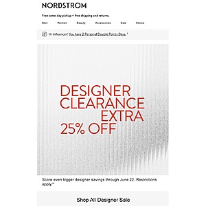 Nordstrom Designer Clearance Extra 25% Off