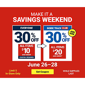 Harbor Freight In-Stores Coupon: Make It A Savings Weekend For Everyone 30% Off All Items Under $10 & More (Valid thru 6/28)