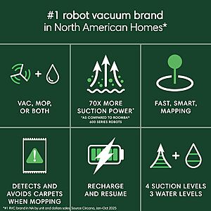 iRobot Roomba 105 Combo Robot Vacuum & Mop - Easy to use, Intense Power-Lifting Suction, LiDAR Navigation, Multiple Cleaning Modes, Avoids Mopping Carpets, Self-Charging $169