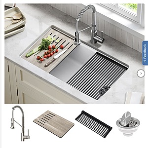 KRAUS 32" Undermount Single Bowl Granite Kitchen Sink with Commercial Kitchen Faucet $359.99 White or Black Free Shipping Costco.com