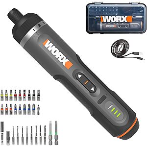Prime Members: WORX 4V Lithium Screwdriver w/ 30-Pc Accessory Kit $28.15 + Free S&H