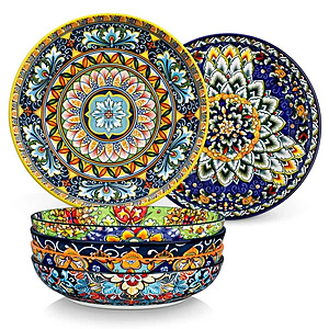 Malacasa Ceramic Pasta/Salad Bowls Set of 6, 42 oz Large Corlorful Serving Bowls for $28