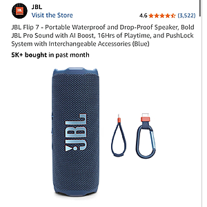 JBL Flip 7 - Portable Waterproof and Drop-Proof Speaker, Bold JBL Pro Sound with AI Boost, 16Hrs of Playtime, and PushLock System with Interchangeable Accessories $99.95
