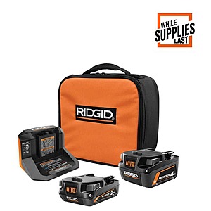 Ridgid 18V MAX Output 4.0 Ah and 2.0 Ah Batteries with 18V Charger $74