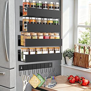 5-Pk SMRCAD Magnetic Spice Rack Shelves w/ Utensil Hooks (black) $15
