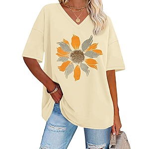 ADOREJOY Oversized Tshirts V Neck Summer Graphic Tees (Various Styles) from $7.19 + Free Shipping w/ Prime or orders $35+