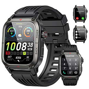1.91" HD Rugged Military Smart Watch Fits for Android and iPhone, Waterproof Fitness Tracker with 100+ Sport Modes $14.99