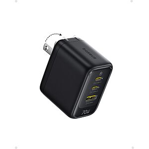 3-Port Enerfill 70W Gan USB-C Charger w/ Foldable Plug (2 USB-C + USB-A) $20 + Free S&H