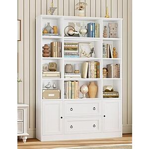 $200 Walmart FS BY HOMFA  71″ Tall Bookcases with Storage Drawers & Doors, 12 Cubes 4-Tier Triple Row Bookshelf, White or Black Bookcase for Living Room Home Office