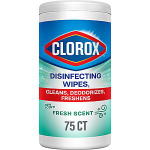Clorox Bleach-Free Disinfecting Wipes Fresh Scent, 6×75 Count