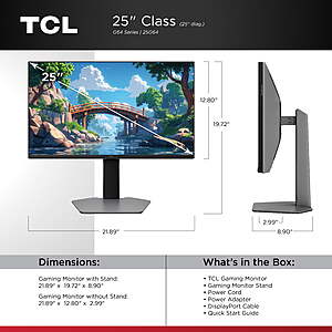 TCL G64 25" FHD 300Hz QD-Mini LED Gaming Monitor (25G64)