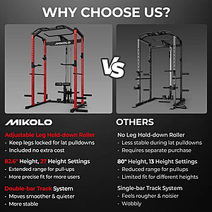 Mikolo Multi-Functional Squat Rack with LAT Pulldown System Exercise Power Cages, Metal Red (1200 Lbs) $290 + Free Shipping