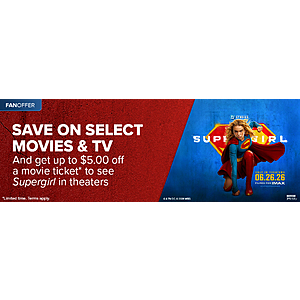 Fandango: $5 off Supergirl Movie tix wyb Digital Movies $5+