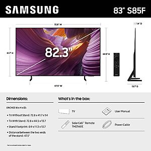 Samsung 83-Inch Class OLED S85F 4K Smart TV (2025 Model) NQ4 AI Gen2 Processor $1997.99