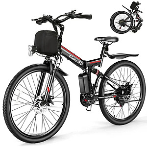 Gocio 26" Folding Electric bike for Adults, 750W Peak Motor 48V 7.8Ah Battery, 21 Speed Mountain Ebike (Black Red) $332.39