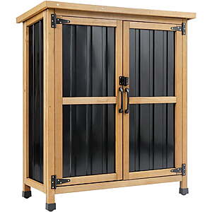 Petscosset Outdoor Wood Storage Shed w/ Waterproof Roof, Lockable Double Doors & Adjustable Shelves $134.99 + Free Shipping