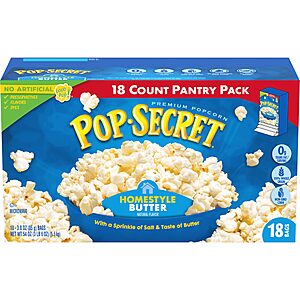 [S&S] $4.83: Pop Secret Popcorn, Homestyle Butter Microwave Popcorn, 3 Ounce (Pack of 18)