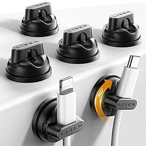 6-Count LISEN 360° Rotating Magnetic / Adhesive Cord & Cable Holders (Black) $6.29 + Free Shipping w/ Prime or on $35+
