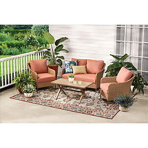 $397.00: Mainstays Chelsea Outdoor Patio Steel 4-Pieces Deeping Seating Set with Terra Cotta Cushions