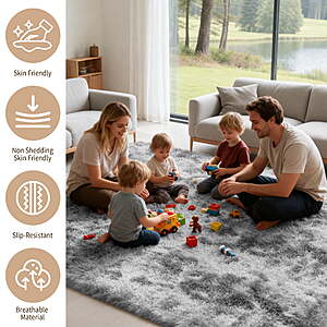 CozyDesg 8'x10' Soft Fluffy Tie-Dye Area Rug (Light Gray) $40 + Free S&H