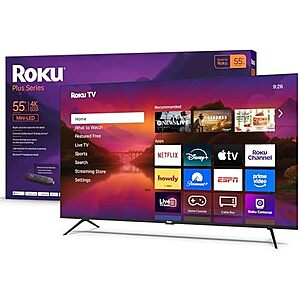 $349.99* | Roku 55" Plus Series 4K Mini-LED QLED Smart TV w/ Enhanced Voice Remote at Amazon