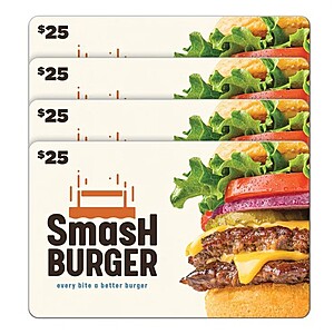 Costco Members - Smashburger Four Restaurant $25 eGift Cards ($100 Value) - $69.99 (digital delivery)