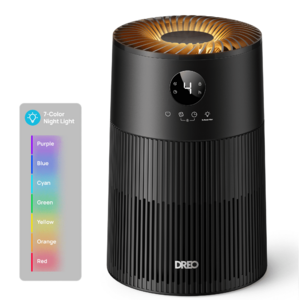$45.99: Dreo HEPA Air Purifier for Room, Purificador for Allergies and Asthma, 7-Color Night Light, Remove 99.97% Pet Hair (White/Black)