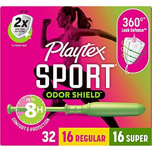 32-Count Playtex Sport Tampons (16 Regular/16 Super, Unscented) $5.62 w/ S&S + Free Shipping w/ Prime or on $35+