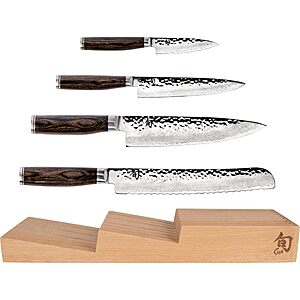 Shun Premier 5 Piece In-Drawer Set, Includes 8" Chef's, 4" Paring, 6.5" Utility, 9" Bread Knife & Tray, Handcrafted Japanese Knife Set $511.95