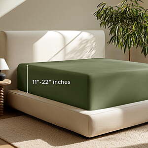 $20.89: Bare Home Fitted Sheet - 22" Extra Deep Pocket - Premium 1800 Collection, Twin-XL Cypress