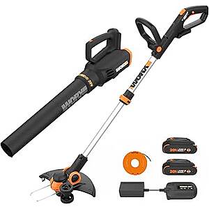WORX 20V 12" Cordless String Trimmer & 360 CFM Leaf Blower Combo, 2 Batteries & Charger Included, WG928 $114.98