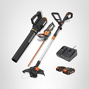 Prime members : Worx 20V 12" Cordless String Trimmer, 360 CFM Leaf Blower & 22" Hedge Trimmer Combo, 2 Batteries & Charger Included, WG931 $170.99