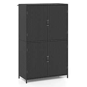 Costway 4-Door Rattan Vertical Storage Shed with Adjustable Shelves $120 + Free Shipping