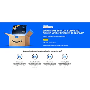 Limited-time offer: Get a $200 Amazon Gift Card instantly on approval*