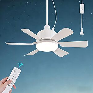18" AHAWILL Plug-In Outdoor Ceiling Fan w/ Dimmable LED Light & Remote (2 Colors) $24.99 + Free Shipping w/ Prime or on $35+
