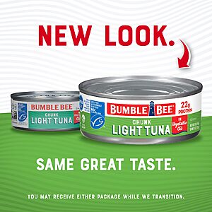 Bumble Bee Chunk Light Tuna In Oil, 5 oz Cans (Pack of 24) - Wild Caught Skipjack Tuna - 22g Protein Per Serving~$15.72 After Coupon & S&S @ Amazon