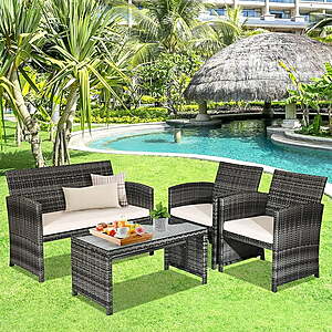 4-Piece Costway Patio Rattan Furniture Conversation Set w/ Cushions (5 Colors) $159.49 + Free Shipping