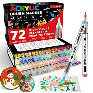 72-Colors colpart Acrylic Paint Soft Brush Tip Markers $19.99 + Free Shipping w/ Prime or on $35+