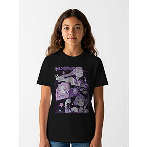 $4.50: Girls Short Sleeve T-Shirt, Huntrix Group Panels, Sizes 4-16 (K-Pop Demon Hunters, Bluey, Hello Kitty, & More)