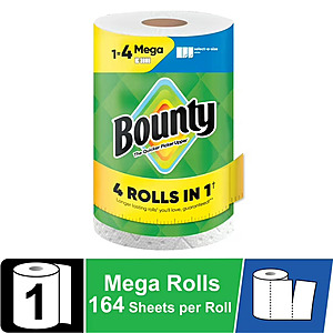 $47.81: Bounty Paper Towels Select-A-Size White, 12 pack, 1 Mega Roll, 164 Sheets per Roll