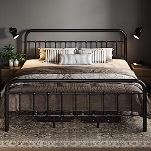 Allewie King Size Metal Platform Bed Frame - Wrought Iron-Art Headboard/Footboard, No Box Spring Required, (Black) - $95.99