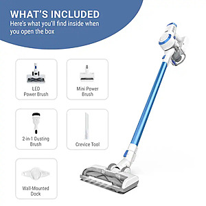 Tineco - T1 Cordless Stick Vacuum, Lightweight 300W Motor, HEPA Filter, LED Headlight, Multi-Surface Clean - White $104.99