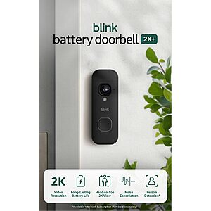 Blink 2K+Battery Wireless Video Doorbell + Sync Module Core (Black or White) $39.99 + Free Shipping