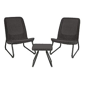 $98.04: Keter Rio 3 Piece Resin Wicker Patio Furniture Set with Side Table and Outdoor Chairs, Dark Grey