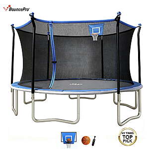 Sportspower BouncePro 14ft Trampoline Meets ASTM Safety Standards, Heavy-Duty Rust-Resistant Steel Frame, UV-Resistant Jump Mat, Safety Net & Basketball Hoop, $179, FS, Walmart