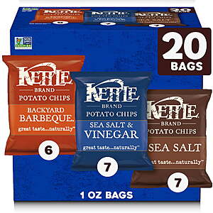 20 pack, Kettle Brand Potato Chips, Variety Pack, 1 oz Snack Bags, $8.50, Walmart