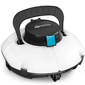 WYBOT Cordless Robotic Pool Cleaner, Automatic Pool Vacuum with Dual Filters for Flat Above-Ground Pools up to 645 sq.ft, 80-Min Runtime, Auto-Parking (White & Blue) $88.59